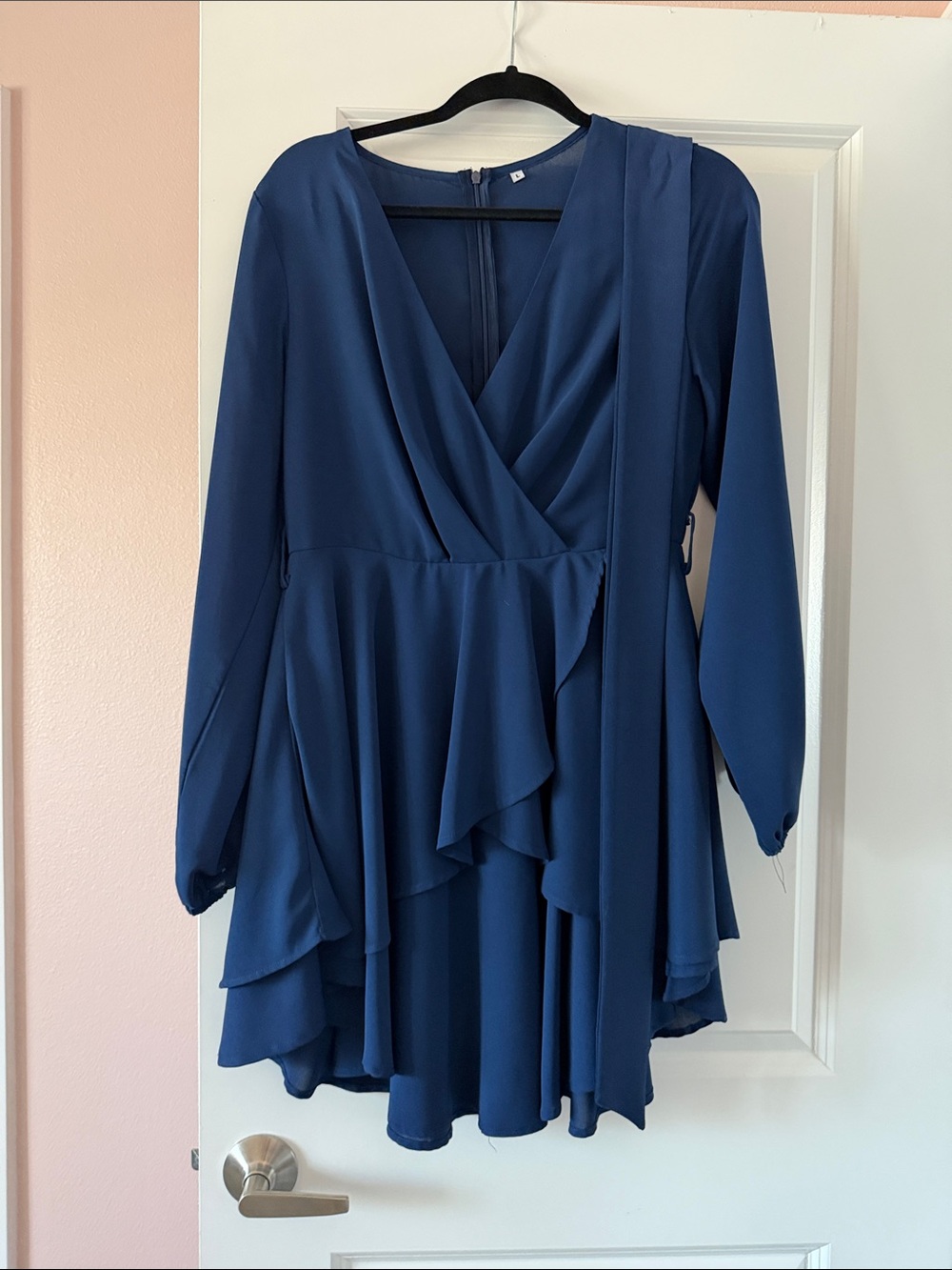 Women's Navy Blue Wrap-Style Long Sleeve Top